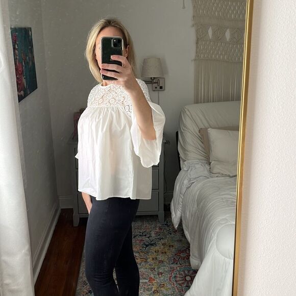 Chicwish Floral Crochet Panel Dolly Top with Bell Sleeves White Size‎ M - Picture 4 of 6